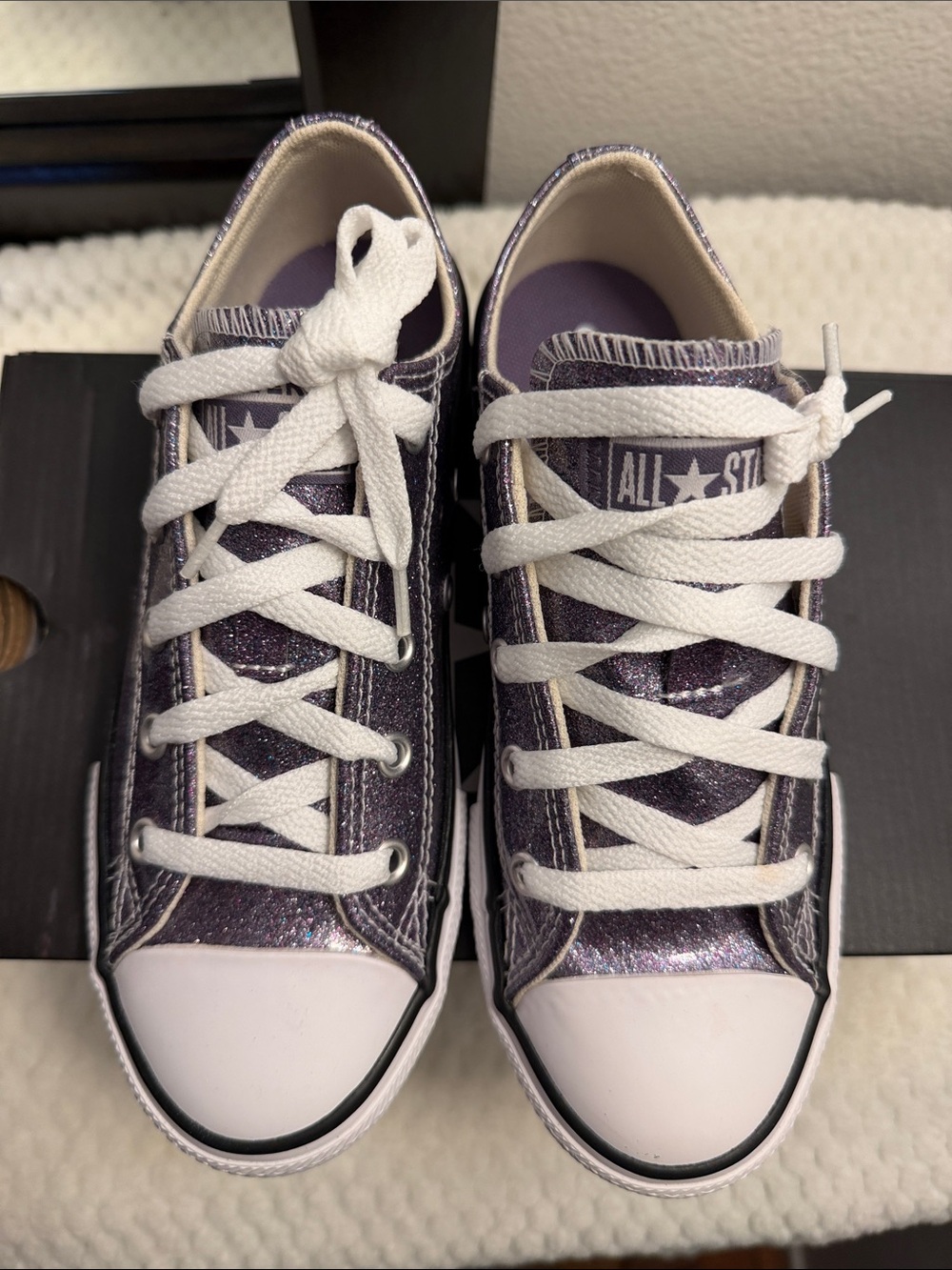 Converse Kids Purple Glitter Low Top Sneakers with White Laces - Picture 2 of 12